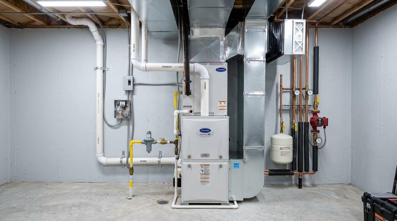 Certified technician servicing home HVAC unit